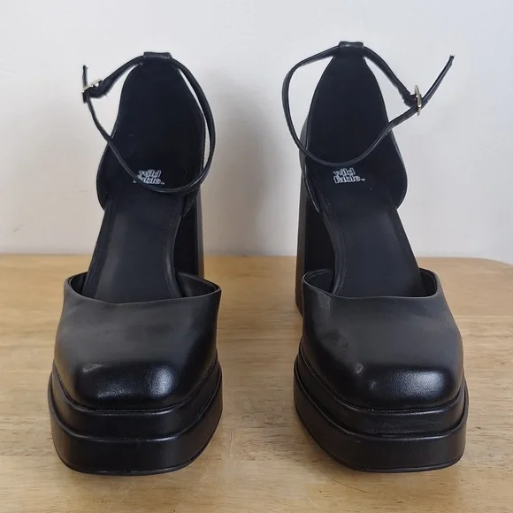 Wild Fable Black Square Toe Platform Block Heels Pumps Ankle Strap Size 8.5 - Picture 5 of 13